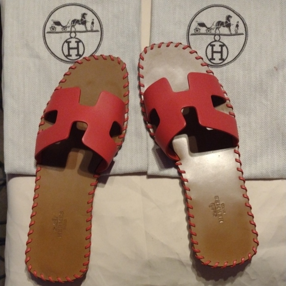 Hermes Red Leather Women's Sandals